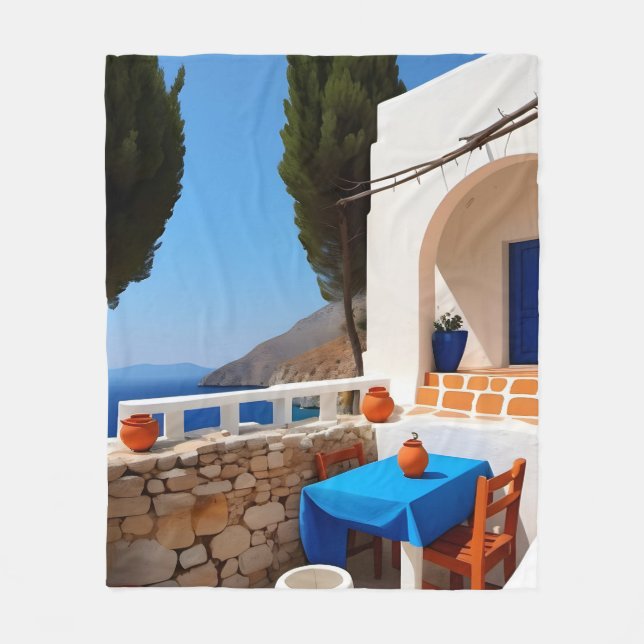 Mediterranean Terrace View Fleece Blanket (Front)