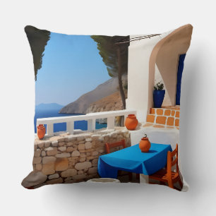 Mediterranean Terrace View Throw Pillow
