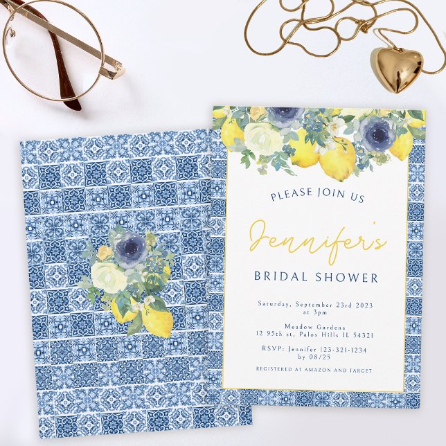 Mediterranean tile and Lemon Bridal Shower Invitation (Creator Uploaded)
