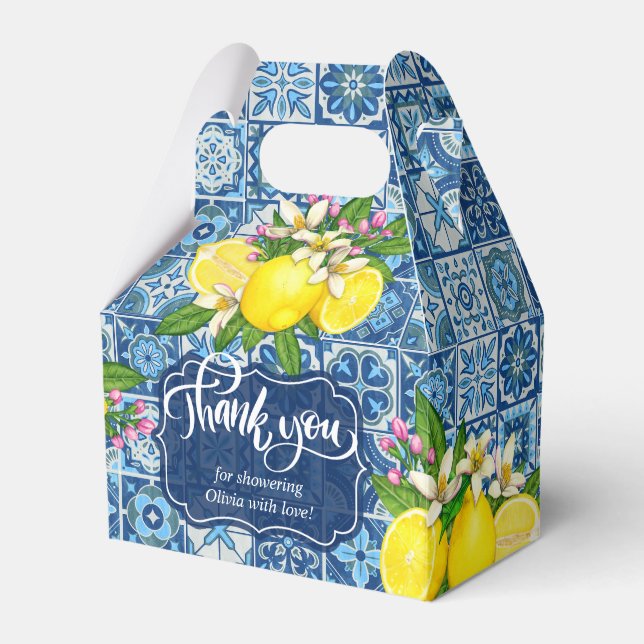 Mediterranean Tile and Lemons Favor Box (Front Side)