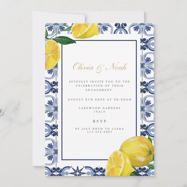 Mediterranean Tile Engagement Party Invitation (Front)