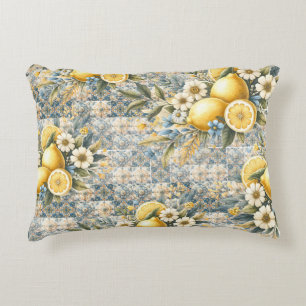 Mediterranean Tile flower Italian Positano Lemon Accent Pillow