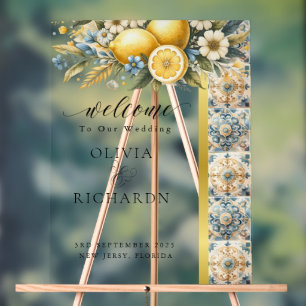 Mediterranean  Tile flower Italian Positano Lemon  Acrylic Sign