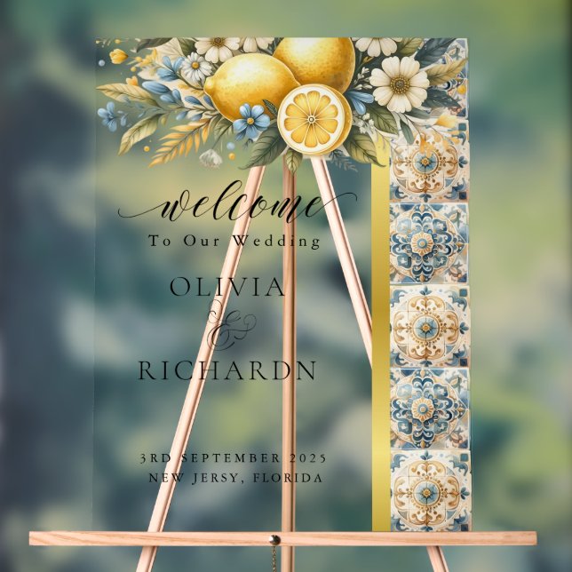 Mediterranean  Tile flower Italian Positano Lemon  Acrylic Sign (Neutral)