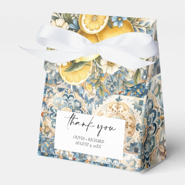 Mediterranean Tile flower Italian Positano Lemon Favor Box (Front Side)