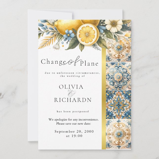 Mediterranean  Tile flower Italian Positano Lemon  Invitation (Front)