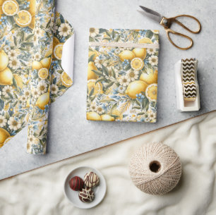 Mediterranean Tile flower Italian Positano Lemon Wrapping Paper