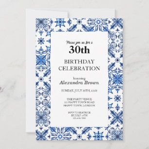 Mediterranean Tile Frame 30th Birthday Photo Party Invitation