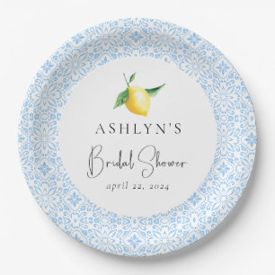 Mediterranean Tile Lemon Bridal Shower Paper Plate