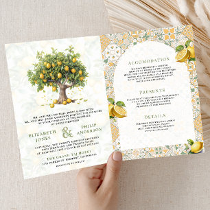 Mediterranean Tile Lemon Tree All in One Wedding Invitation