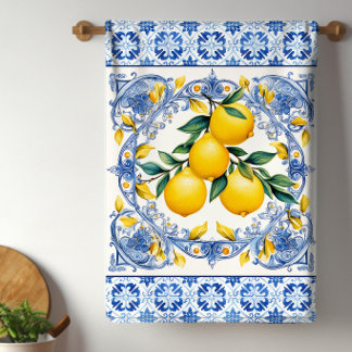 Mediterranean Tile Lemons Kitchen Towel