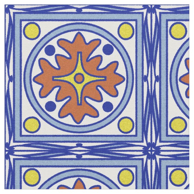Mediterranean Tile Pattern Fabric (Close Up)