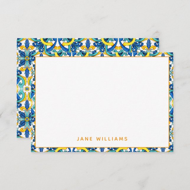Mediterranean Tile Pattern Personalized Card (Front/Back)