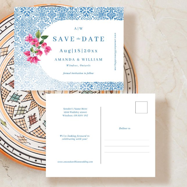 Mediterranean tile pattern Save the Date Post Card (Creator Uploaded)