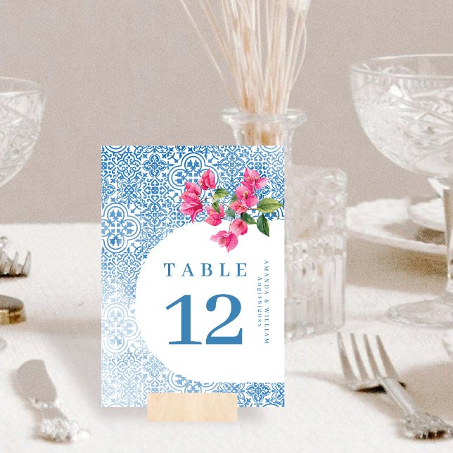 Mediterranean tile pattern Table Number card (Creator Uploaded)
