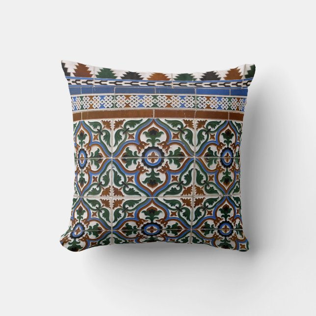 Mediterranean Tile Pattern Throw Pillow (Front)