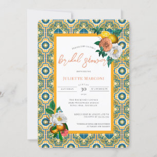 Mediterranean Tile Vintage Floral & Lemons Shower Invitation