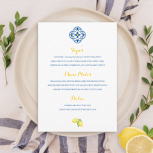 Mediterranean Tile Watercolor Lemon Wedding Menu