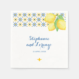 Mediterranean Tile Watercolor Lemons Napkin