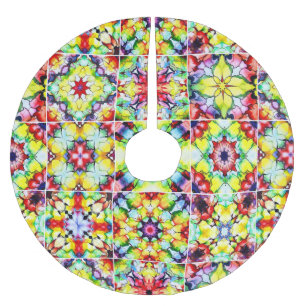 Mediterranean Tiles, Alcohol Ink Tiles, Majolica Brushed Polyester Tree Skirt