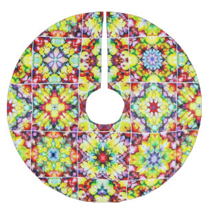 Mediterranean Tiles, Alcohol Ink Tiles, Majolica Brushed Polyester Tree Skirt