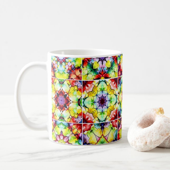 Mediterranean Tiles, Alcohol Ink Tiles, Majolica Coffee Mug (With Donut)