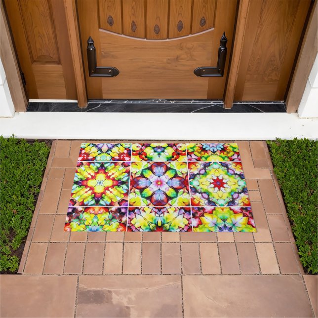 Mediterranean Tiles, Alcohol Ink Tiles, Majolica Doormat (Outdoor)