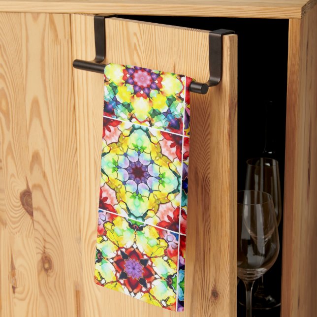 Mediterranean Tiles, Alcohol Ink Tiles, Majolica Kitchen Towel (Thirds Fold)