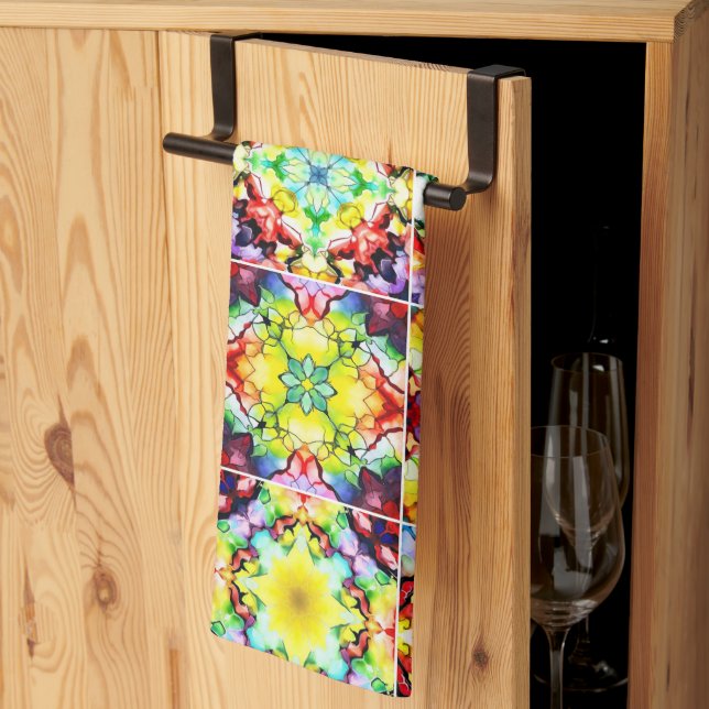 Mediterranean Tiles, Alcohol Ink Tiles, Majolica Kitchen Towel (Thirds Fold)