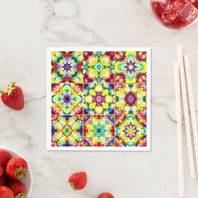 Mediterranean Tiles, Alcohol Ink Tiles, Majolica Napkin (Insitu)