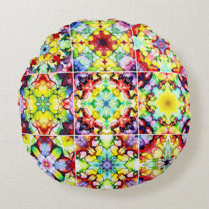 Mediterranean Tiles, Alcohol Ink Tiles, Majolica Round Pillow