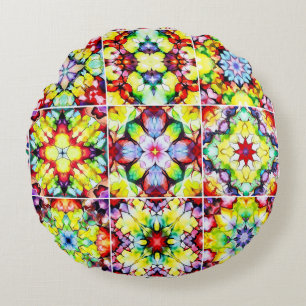 Mediterranean Tiles, Alcohol Ink Tiles, Majolica Round Pillow