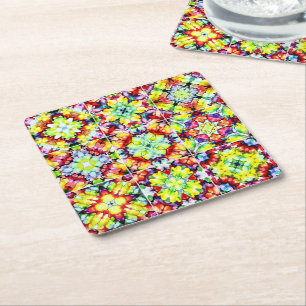 Mediterranean Tiles, Alcohol Ink Tiles, Majolica Square Paper Coaster