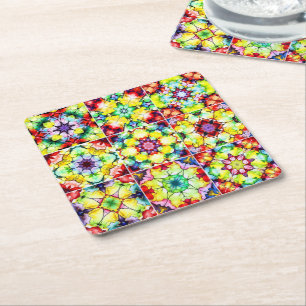 Mediterranean Tiles, Alcohol Ink Tiles, Majolica Square Paper Coaster