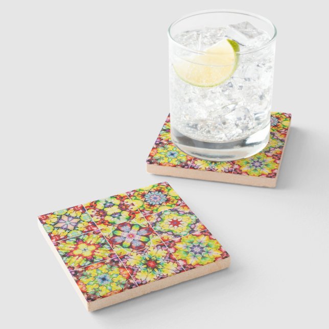 Mediterranean Tiles, Alcohol Ink Tiles, Majolica Stone Coaster (Side)