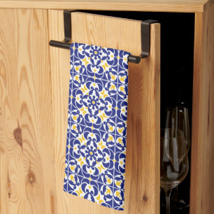 Mediterranean Tiles Blue & Yellow Pattern Kitchen Towel