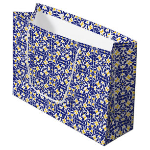 Mediterranean Tiles Blue & Yellow Pattern Large Gift Bag