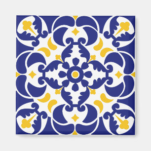 Mediterranean Tiles Blue & Yellow Pattern Magnet