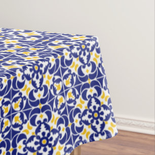 Mediterranean Tiles Blue & Yellow Pattern Tablecloth