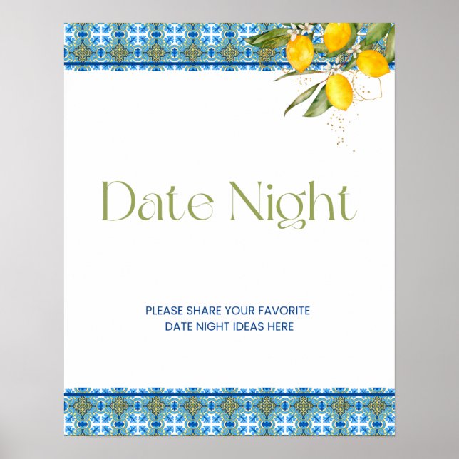 Mediterranean Tiles Date Night Bridal Shower Poster (Front)
