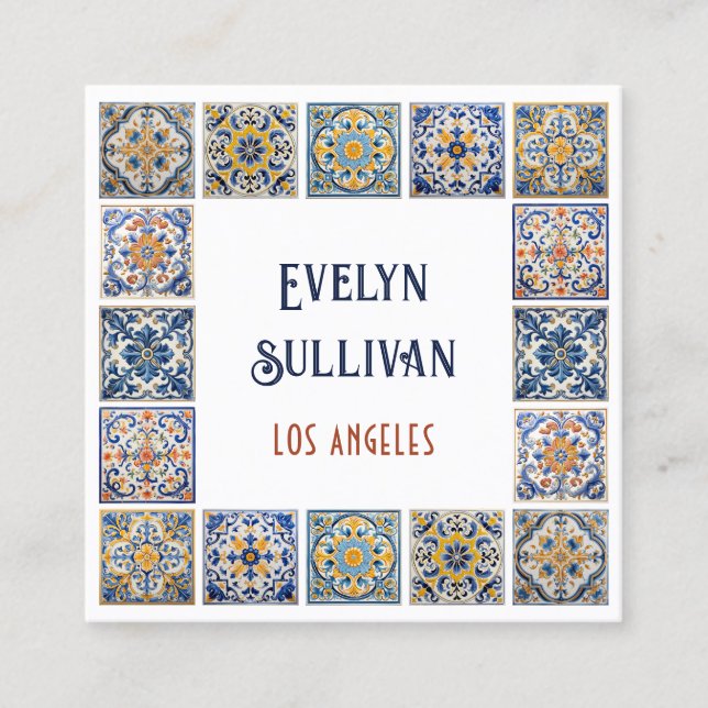 Mediterranean tiles frame business card (Front)