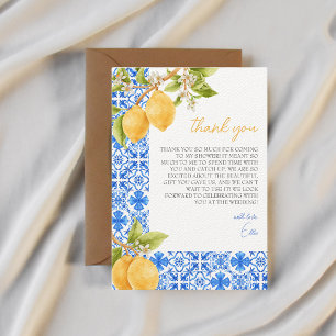 Mediterranean Tiles Italy Lemon Bridal Shower  Thank You Card