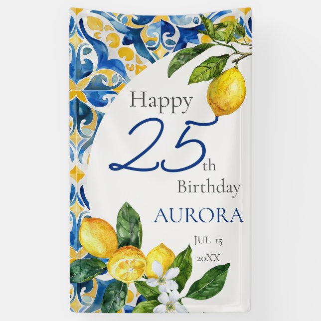 Mediterranean Tiles Lemon 25th Birthday  Banner (Vertical)