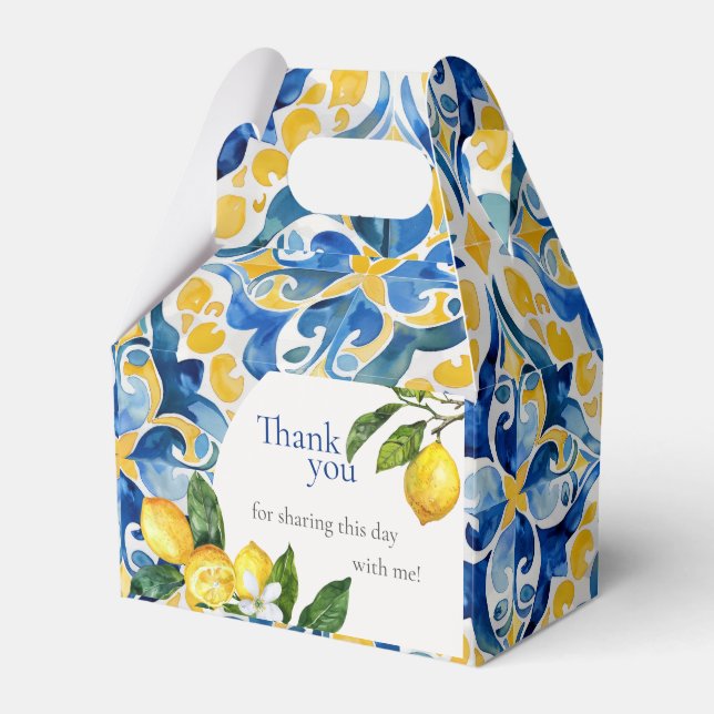 Mediterranean Tiles Lemon 25th Birthday  Favor Box (Front Side)