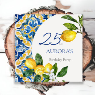 Mediterranean Tiles Lemon 25th Birthday Napkin