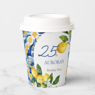 Mediterranean Tiles Lemon 25th Birthday  Paper Cups