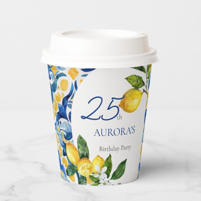 Mediterranean Tiles Lemon 25th Birthday  Paper Cups (Front)