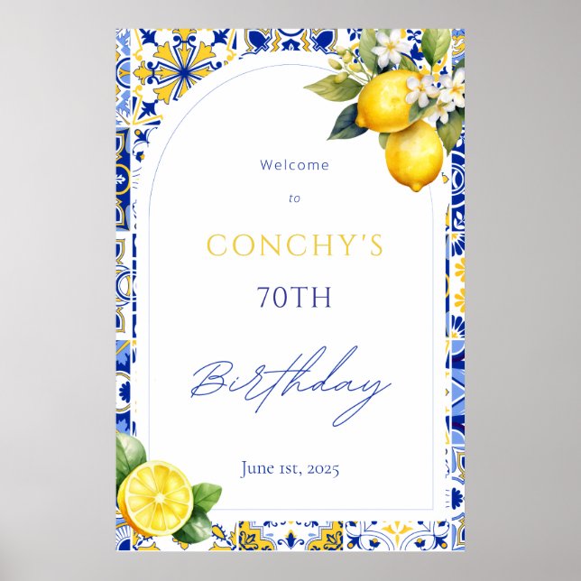Mediterranean Tiles Lemon Birthday Welcome Sign (Front)