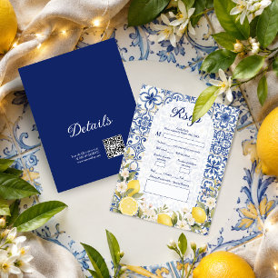 Mediterranean Tiles & Lemon Garland Wedding TLW26 RSVP Card