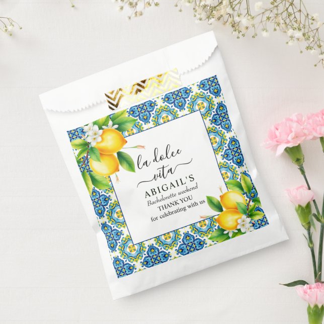 Mediterranean tiles, lemons bachelorette weekend favour bag (Sealed)